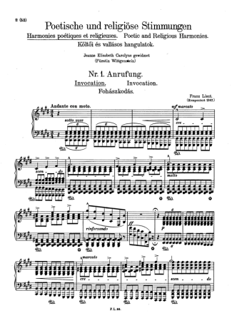 Franz Liszt Harmonies Poétiques Et Religieuses III S.173 score for Piano