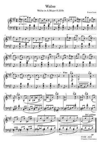 Franz Liszt Waltz In A Major S.210b score for Piano