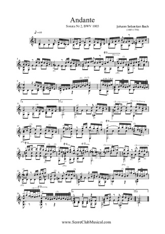 7673 Partitura - Andante BWV 1003 (da Sonata Nr 2 para Violino) - Violão