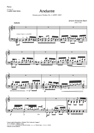 26958 Partitura - Andante BWV1003 (Saint Saens) - Piano