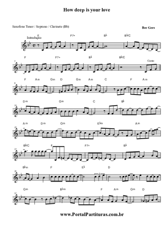 427 Sheet music - How Deep is Your Love  - Tenor Saxophone Soprano (Bb)