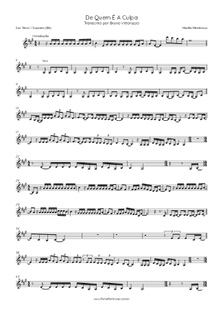 44085 Sheet music - De Quem É A Culpa - Tenor Saxophone Soprano (Bb)