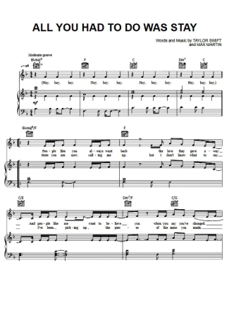 43449 Sheet music - All You Had To Do Was Stay - Piano