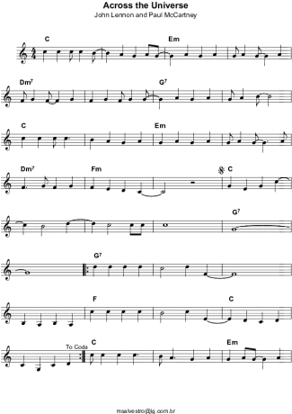 265 Sheet music - Across The Universe - Keyboard