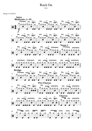 311 Rock On score for Drums