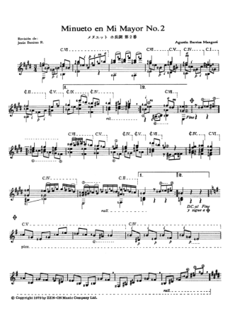 Agustin Barrios Minueto En Mi Mayor No 2 score for Acoustic Guitar