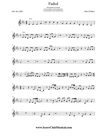 Alan Walker Faded score for Alto Saxophone