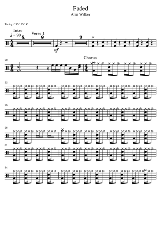 Alan Walker Faded score for Drums