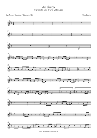 Aline Barros Ao Único score for Clarinet (Bb)