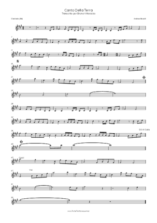 Andrea Bocelli Canto Della Terra score for Clarinet (Bb)