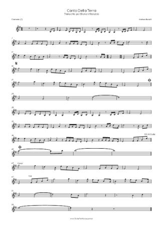 Andrea Bocelli Canto Della Terra score for Clarinet (C)