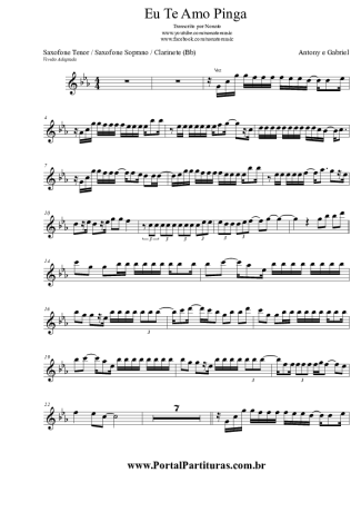 Antony e Gabriel Eu Te Amo Pinga score for Tenor Saxophone Soprano (Bb)