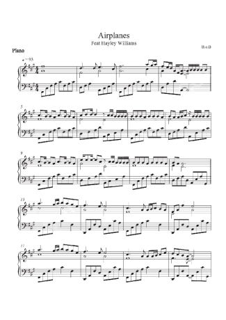 B.O.B. Airplanes ft Hayley Williams score for Piano