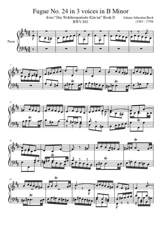 Bach  score for Piano