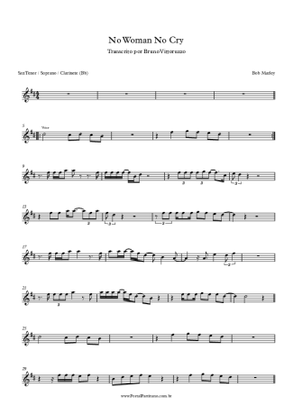 Bob Marley No Woman No Cry score for Tenor Saxophone Soprano (Bb)