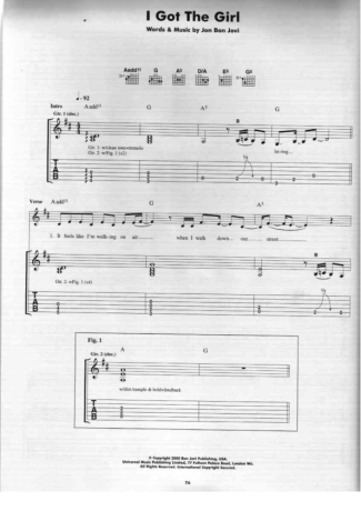 Bon Jovi  score for Guitar