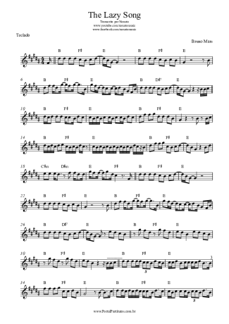 Bruno Mars The Lazy Song score for Keyboard