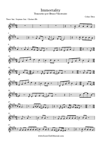 Céline Dion Immortality score for Clarinet (Bb)