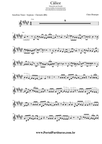 Chico Buarque Cálice score for Tenor Saxophone Soprano (Bb)