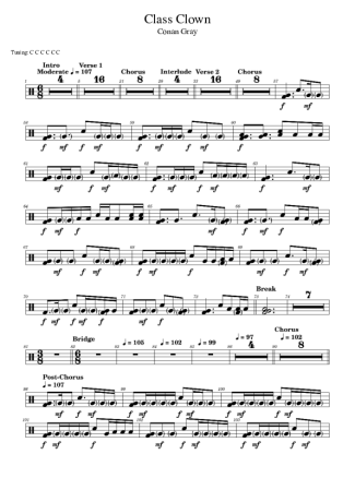 Conan Gray Class Clown score for Drums