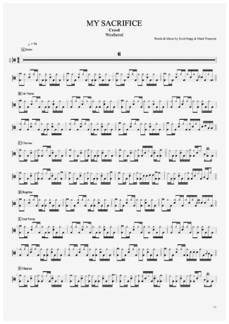Creed My Sacrifice score for Drums