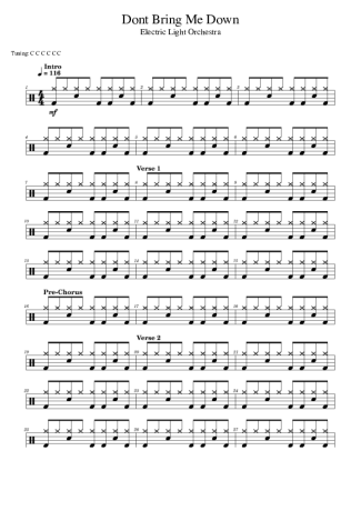 Electric Light Orchestra Don´t Bring Me Down score for Drums