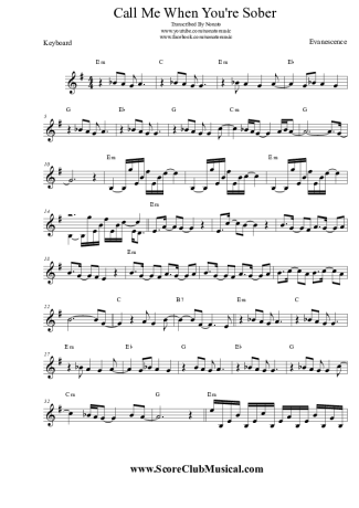 Evanescence Call Me When You´re Sober score for Keyboard