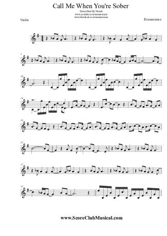 Evanescence Call Me When You´re Sober score for Violin