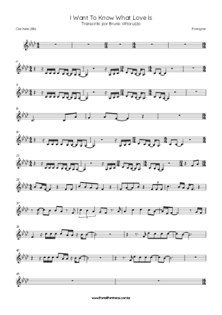 Foreigner I Want To Know What Love Is score for Clarinet (Bb)