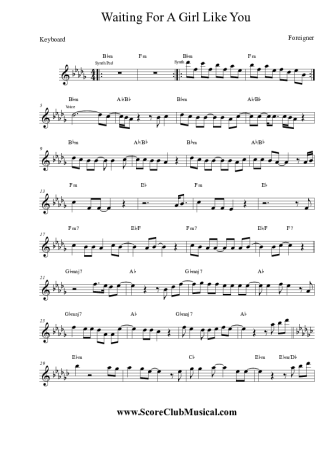 Foreigner Waiting For a Girl Like You score for Keyboard