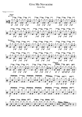 Green Day Give Me Novacaine score for Drums