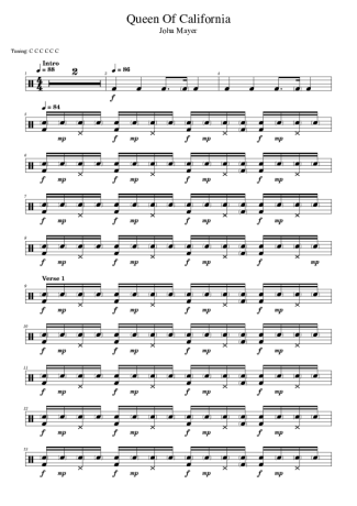 John Mayer Queen Of California score for Drums