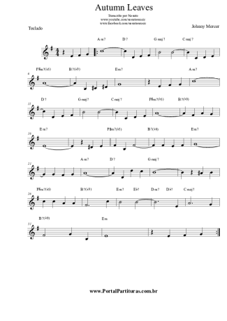 Johnny Mercer Autumn Leaves score for Keyboard