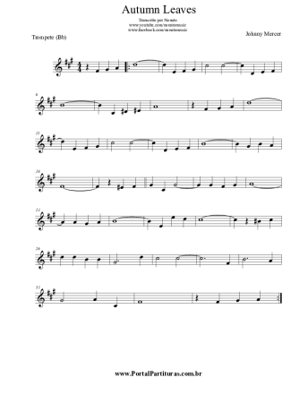 Johnny Mercer Autumn Leaves score for Trumpet