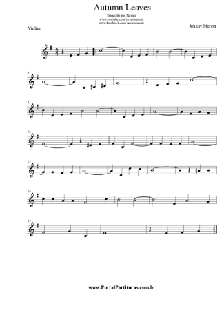 Johnny Mercer Autumn Leaves score for Violin