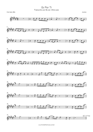 Juanes  score for Clarinet (Bb)