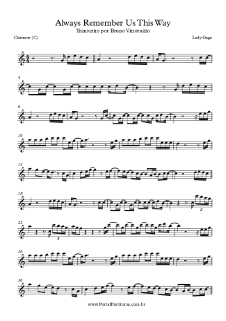 Lady Gaga Always Remember Us This Way score for Clarinet (C)
