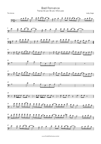 Lady Gaga Bad Romance score for Trombone