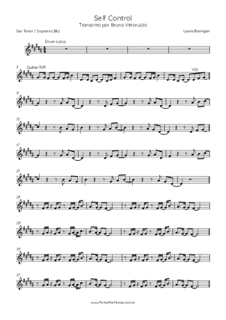 Laura Branigan Self Control score for Tenor Saxophone Soprano (Bb)