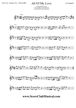 Led Zeppelin All My Love score for Clarinet (Bb)
