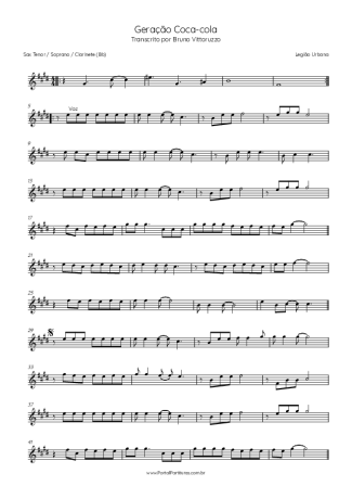 Legião Urbana Geração Coca-cola score for Tenor Saxophone Soprano (Bb)