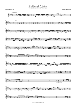 Marília Mendonça De Quem É A Culpa score for Alto Saxophone