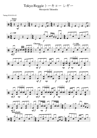 Masayoshi Takanaka Tokyo Reggieトーキョー レギー score for Drums