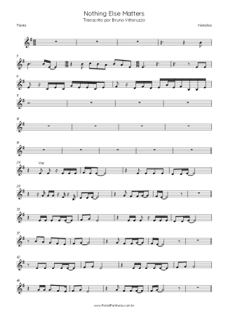 Metallica Nothing Else Matters score for Flute