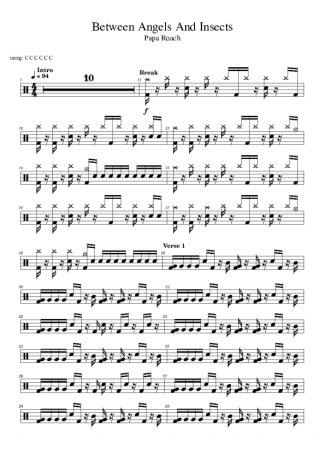 Papa Roach Between Angels And Insects score for Drums