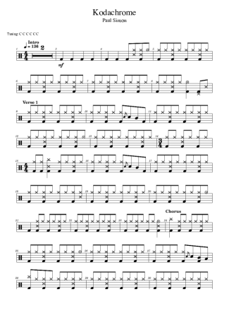 Paul Simon Kodachrome score for Drums