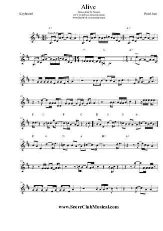 Pearl Jam Alive score for Keyboard