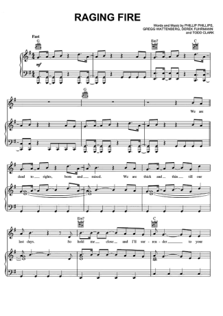 Phillip Phillips Raging Fire score for Piano