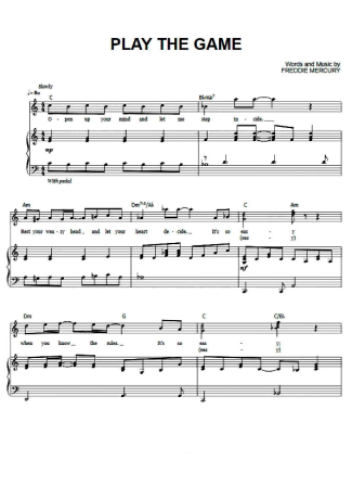 Queen Play The Game score for Piano