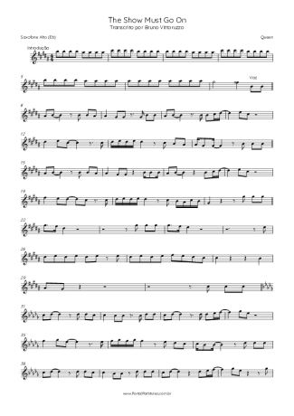 Queen The Show Must Go On score for Alto Saxophone